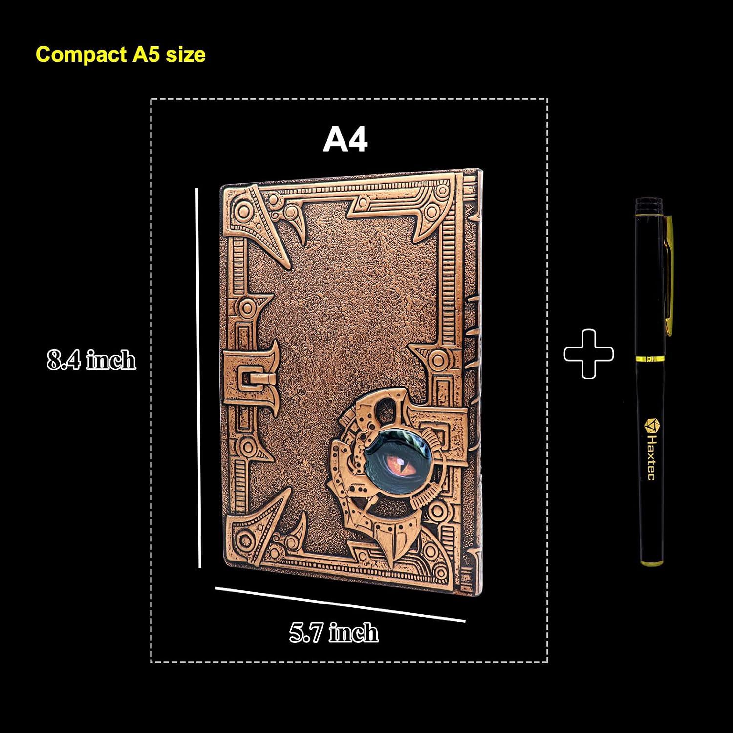 Haxtec DND Notebook 3D Embossed Copper Dragon Leather Cover Campaign Journal Writing Notebook W/Pen, Fantasy Journal for TTRPG Dungeons and Dragons GM & Player Gifts A5 Antique Copper