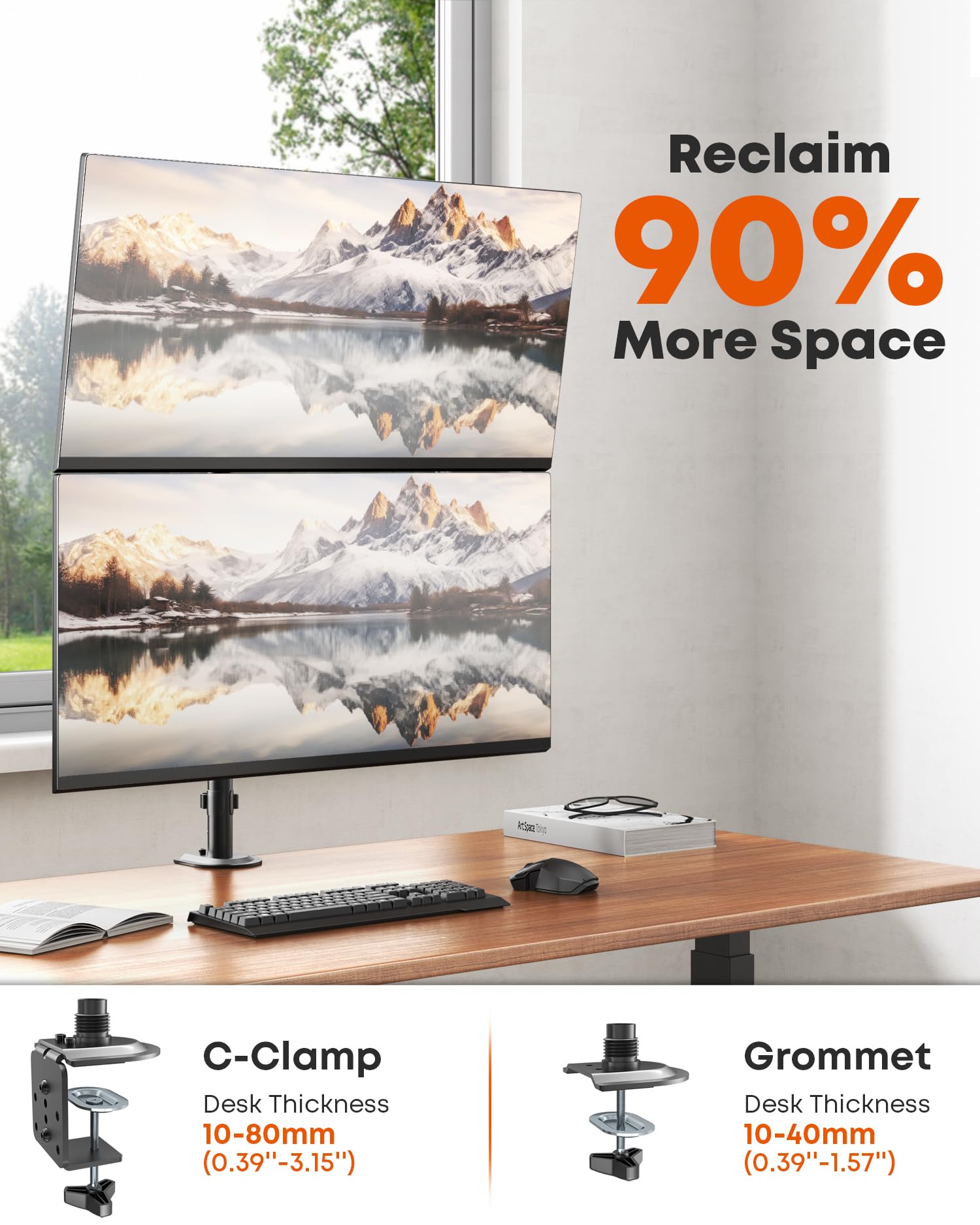 Monitor Halterung 2 Monitore für 13-32 Zoll Bildschirm,Max. 9kg pro Arm | Extralange Säule Monitor Arm für 2 Monitore,Voll Verstellbar Bildschirmhalterung mit Kabelmanagement,VESA 75/100 mm