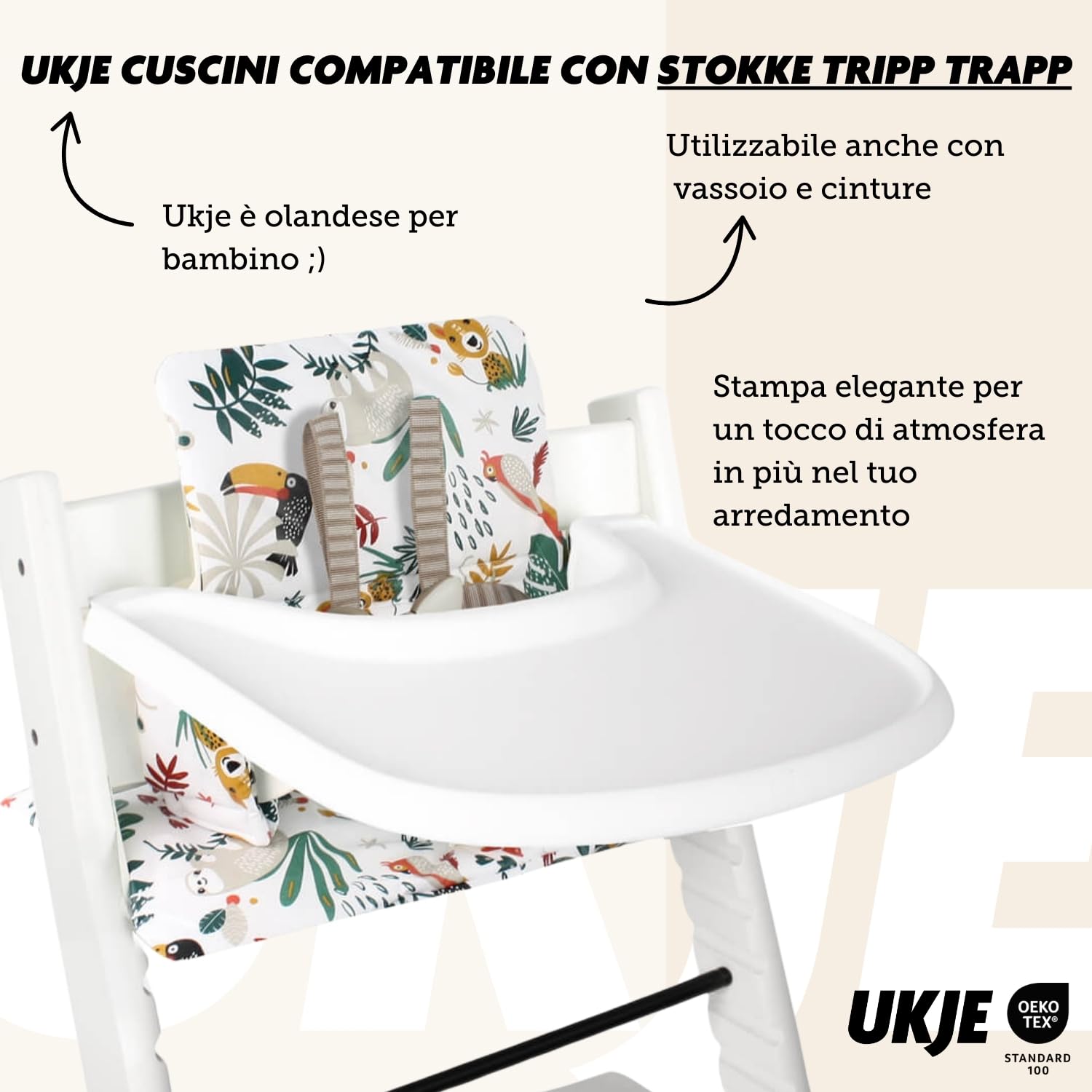 UKJE Cuscino compatibile con Tripp Trapp, Morbido cuscino imbottito per neonati e bambini, inserto in cotone, facile da installare, universale per tutti i modelli, lavabile e confortevole, Wit Aap - 5