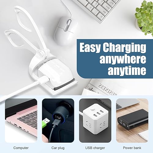 Miniatura 6 de DOPI - Rizador de pestañas eléctrico, 2 modos de calentamiento, rizador térmico de pestañas con precalentamiento rápido para todas las formas de