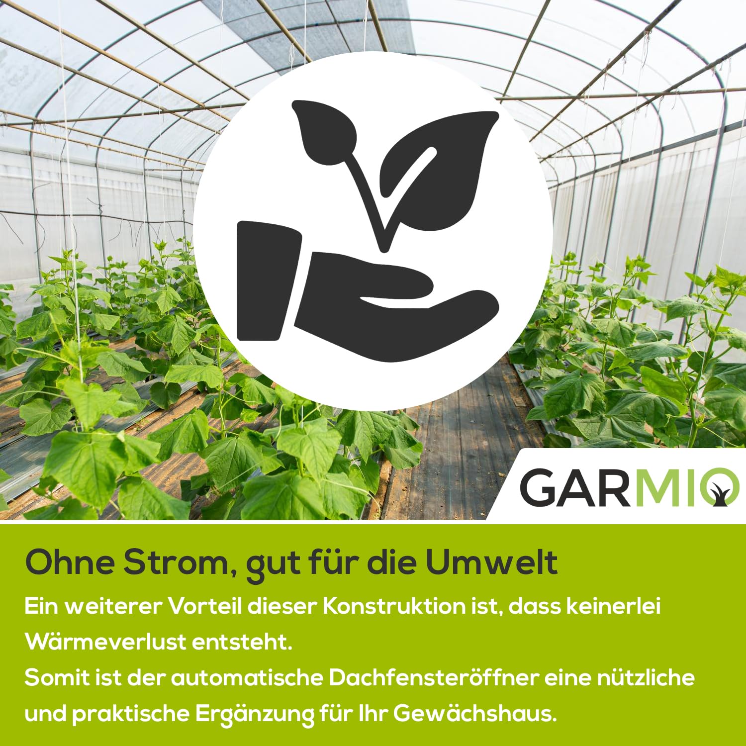 GARMIO® Automatischer Fensteröffner für Gewächshaus Zuchthaus Tomatenhaus Treibhaus Aufzucht Pflanzenhaus, Hubkraft 7 kg Hubhöhe max 45cm Fenster Temperaturbereich 15-25 °C