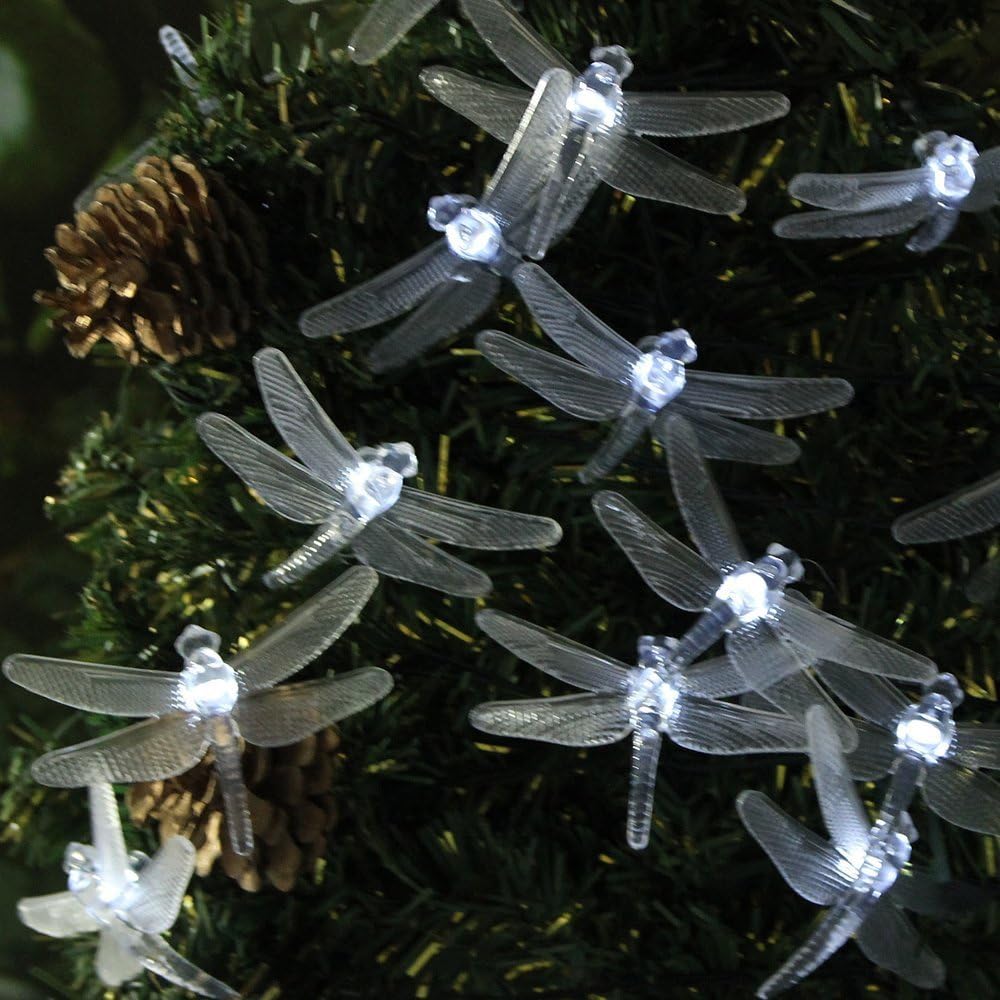 DASHUHUWAI TM 20 White Dragonfly Decorative Lights Solar Powered String Fairy Lights for Outdoor, Garden, Patio, Porch, Christmas, Party, Wedding
