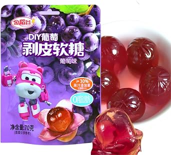 Peelable Fruit Gummy Candy 70g - 3 Flavours Green Grape, White Peach, Grape - Soft Sweets - Juicy & Chewy Asian Snacks - Perfect for Kids & AdultsHealthy Desserts Traube