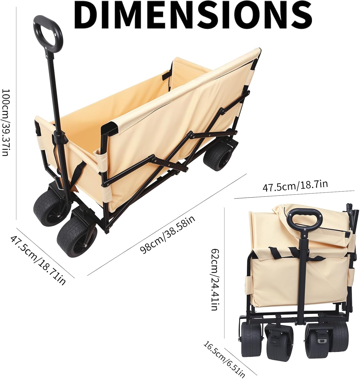 Collapsible Folding Wagon, Foldable Beach Wagon Cart with 300L Storage Collapsible 330LBS Folding Cart Adjustable Handle, Outdoor Utility Wagon for Groceries, Camping, Sports, Shopping(White)