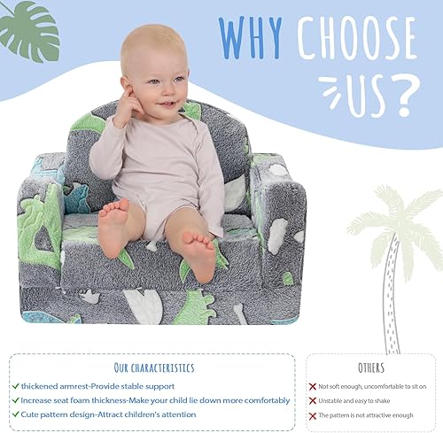 Miniatura 6 de Silla y sofá grueso y cómodo para niños, sofá plegable de felpa suave 2 en 1 para niños, sofá convertible a tumbona para niños pequeños