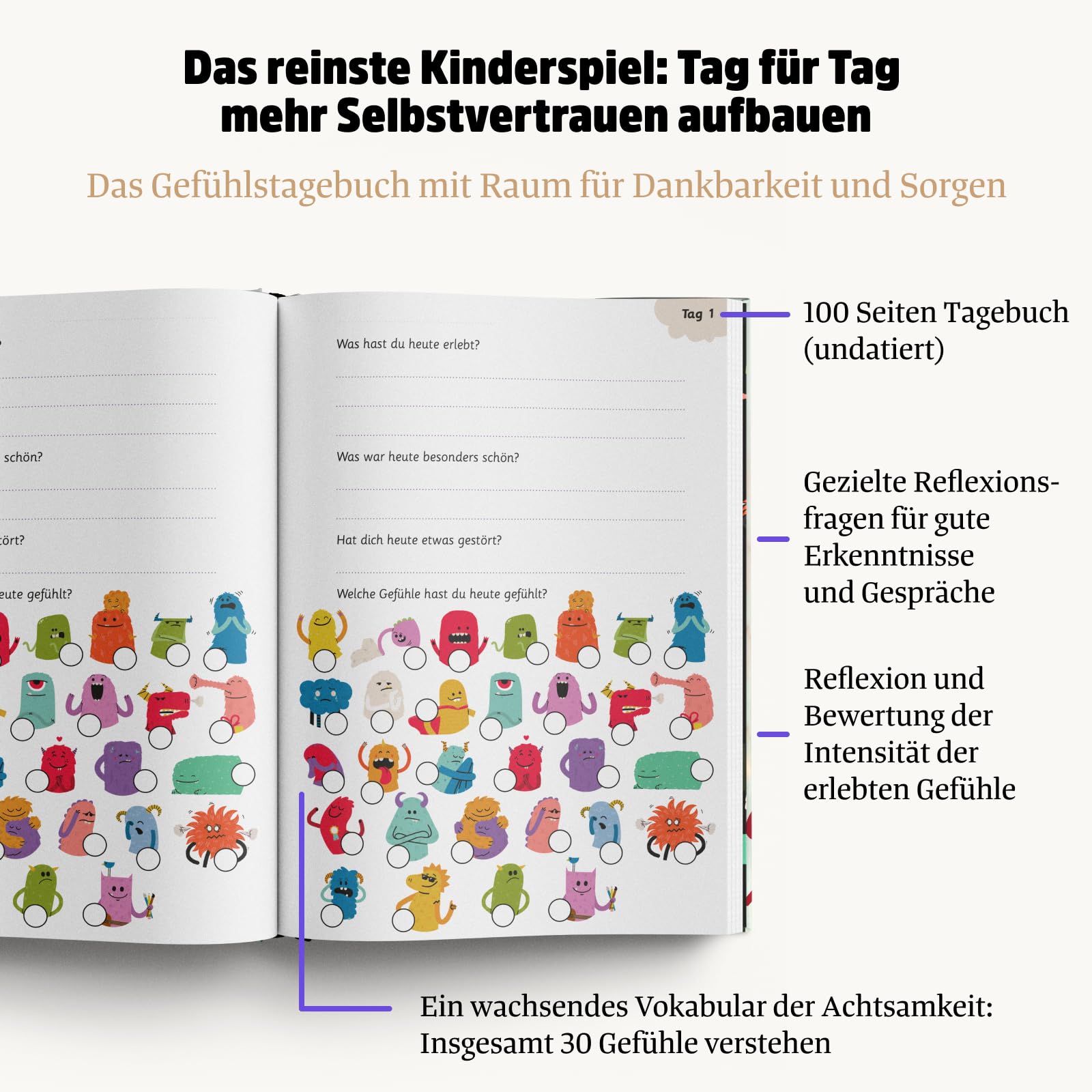 Ein gutes Gefühl 2 – Gefühlstagebuch für Kinder von 7 bis 12 Jahren (Teil 2) – Emotionen verstehen, Dankbarkeit erlernen und Selbstliebe üben – 10 neue Gefühle und Rätsel – Mit Sticker und Poster