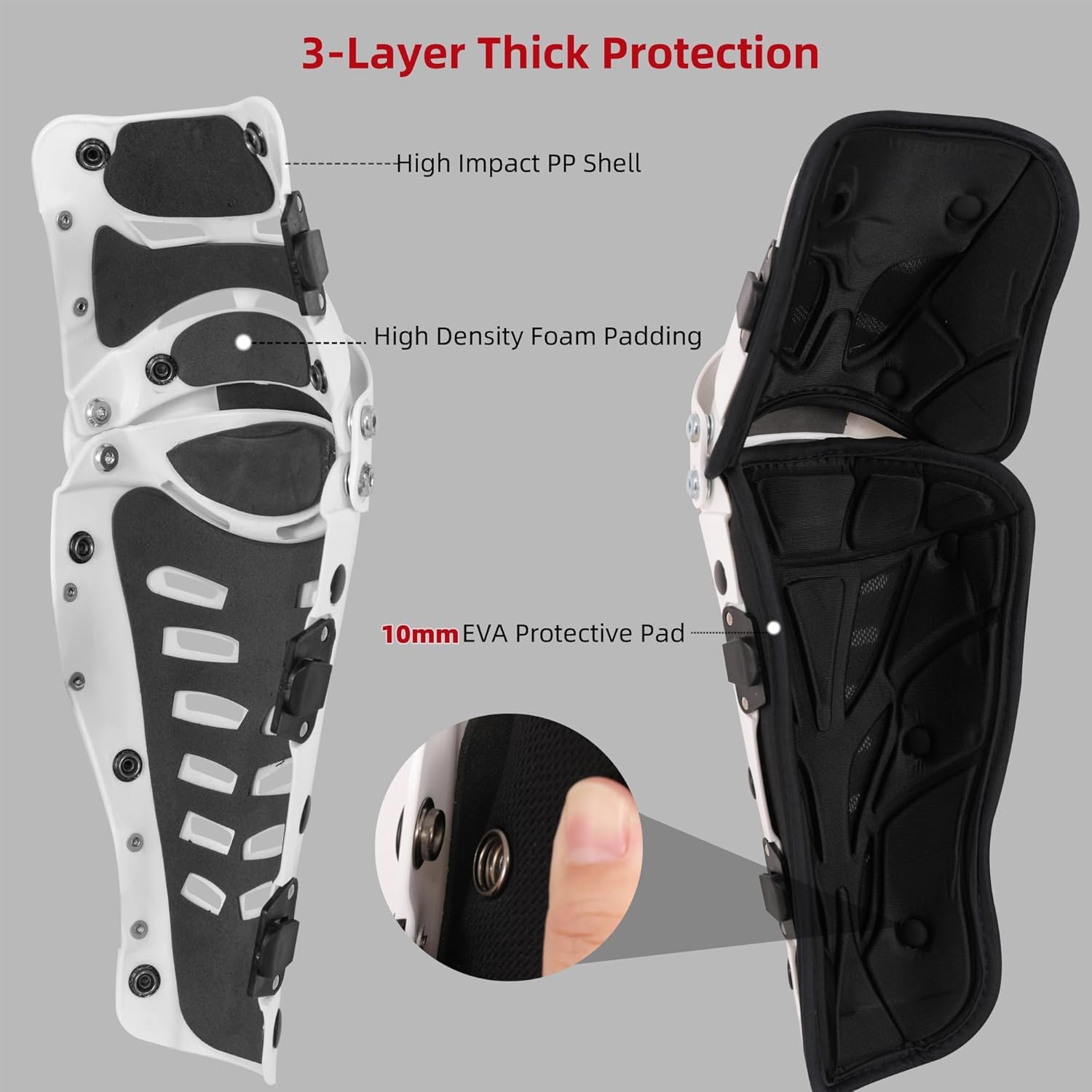 Knee Shin Guards Motorcycle Protective Gear, Knee Pads 3 Sections Adjustable Leg Armor Crashproof 1 Pair, Motocross Gear for Men MTB Riding Mountain Bike - Image 5
