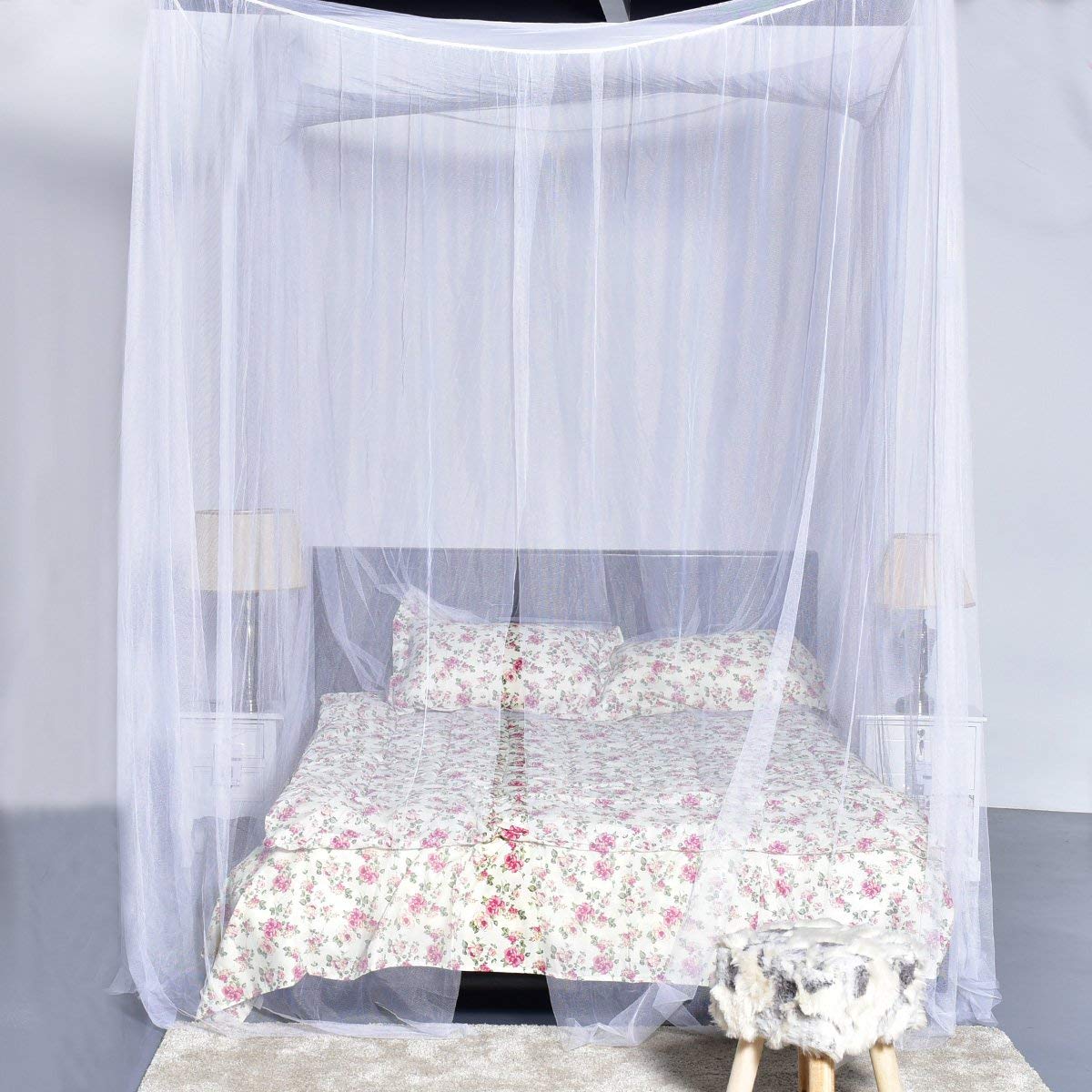 Anaya Mosquito Net White, 6.5x6.5 ft 4 Corner Post Bed Canopy, Quick and Easy Installation for King Size Beds Large Queen Size Bed Curtain, (Model: NEW-DIV-033) 2