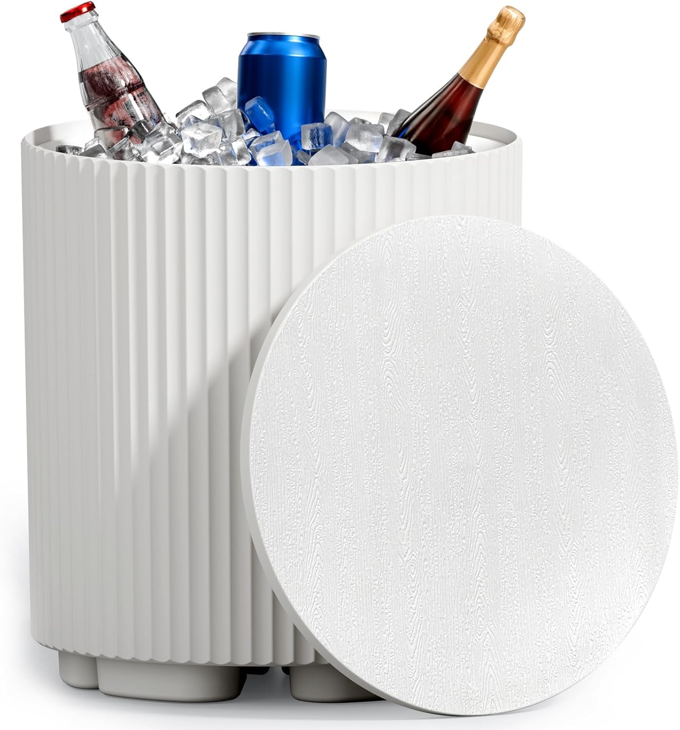 FONTOI Outdoor Cooler Side Table, 2 in 1 Ice Chest Side Table,as Cooler Side Table,Cooler Table for Patio, Parties Picnics, Beach,White