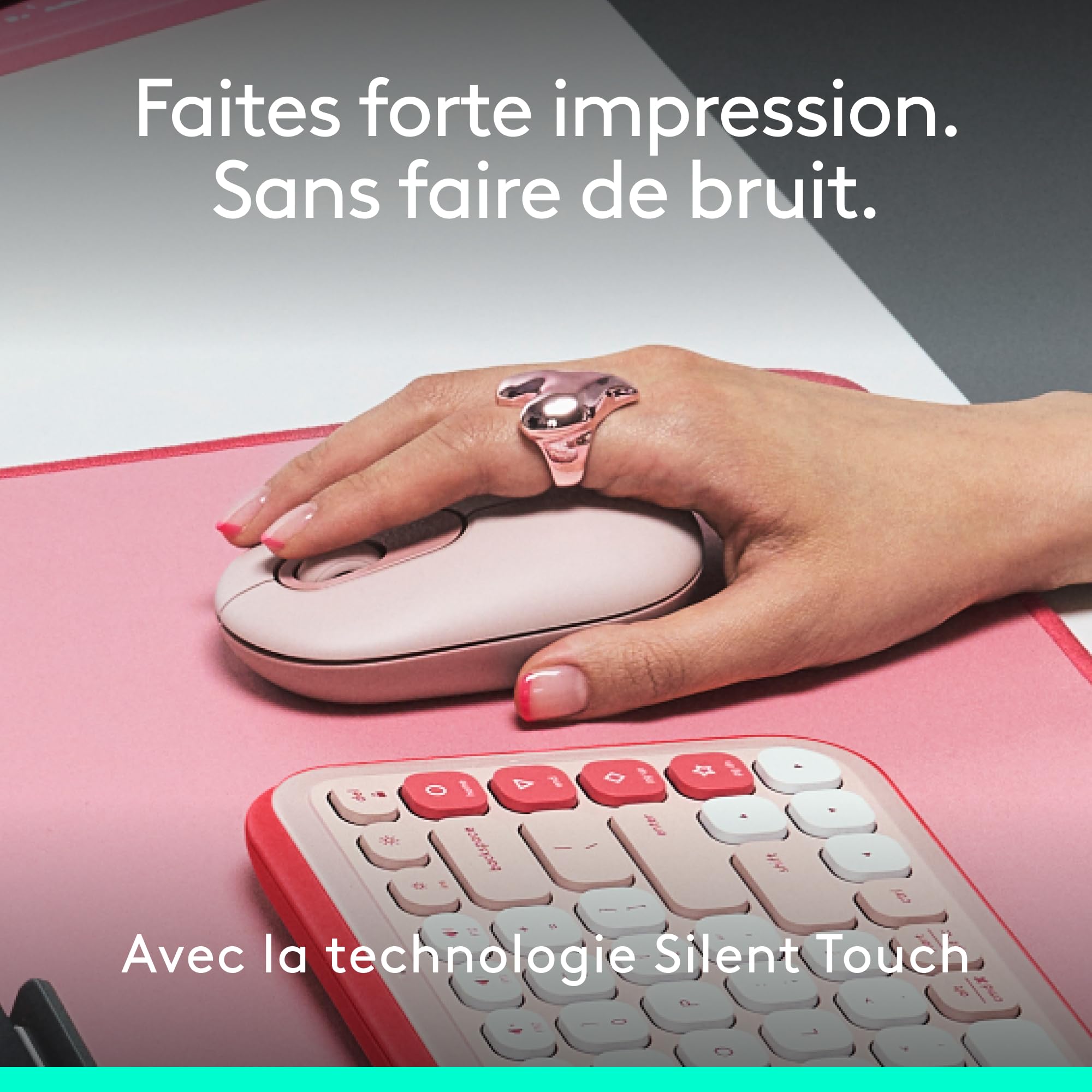 Logitech POP Mouse, souris Bluetooth sans fil compacte et portable avec boutons programmables et clics discrets, Easy-Switch entre 3 dispositifs, ordinateur portable, tablette, PC - Rose