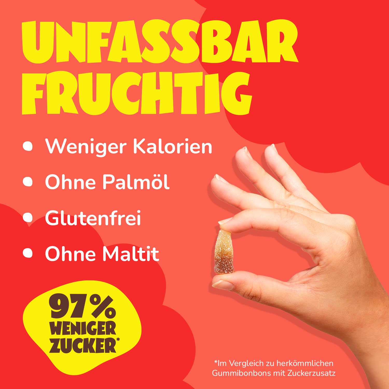 ahead Sour Cola Gummibärchen | Colageschmack Fruchtgummi 18 × 50g | Gummibärchen ohne Zuckerzusatz | Nur 1g Zucker & 73 kcal pro 50g | Kalorienarme Süßigkeiten & ballaststoffreich