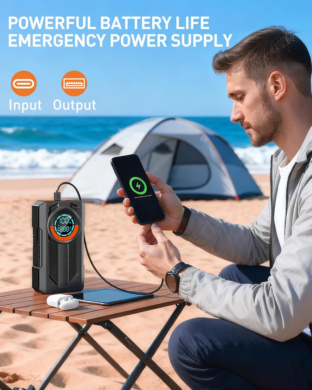 Jump Starter with Air Compressor Battery Jumper Starter Portable Car Battery Jump Starter 8.0 Gas/7.0L Diesel 12V Portable Car Jump Starter with Tire Inflator LED Light，Gift for Men Fathers Husbands