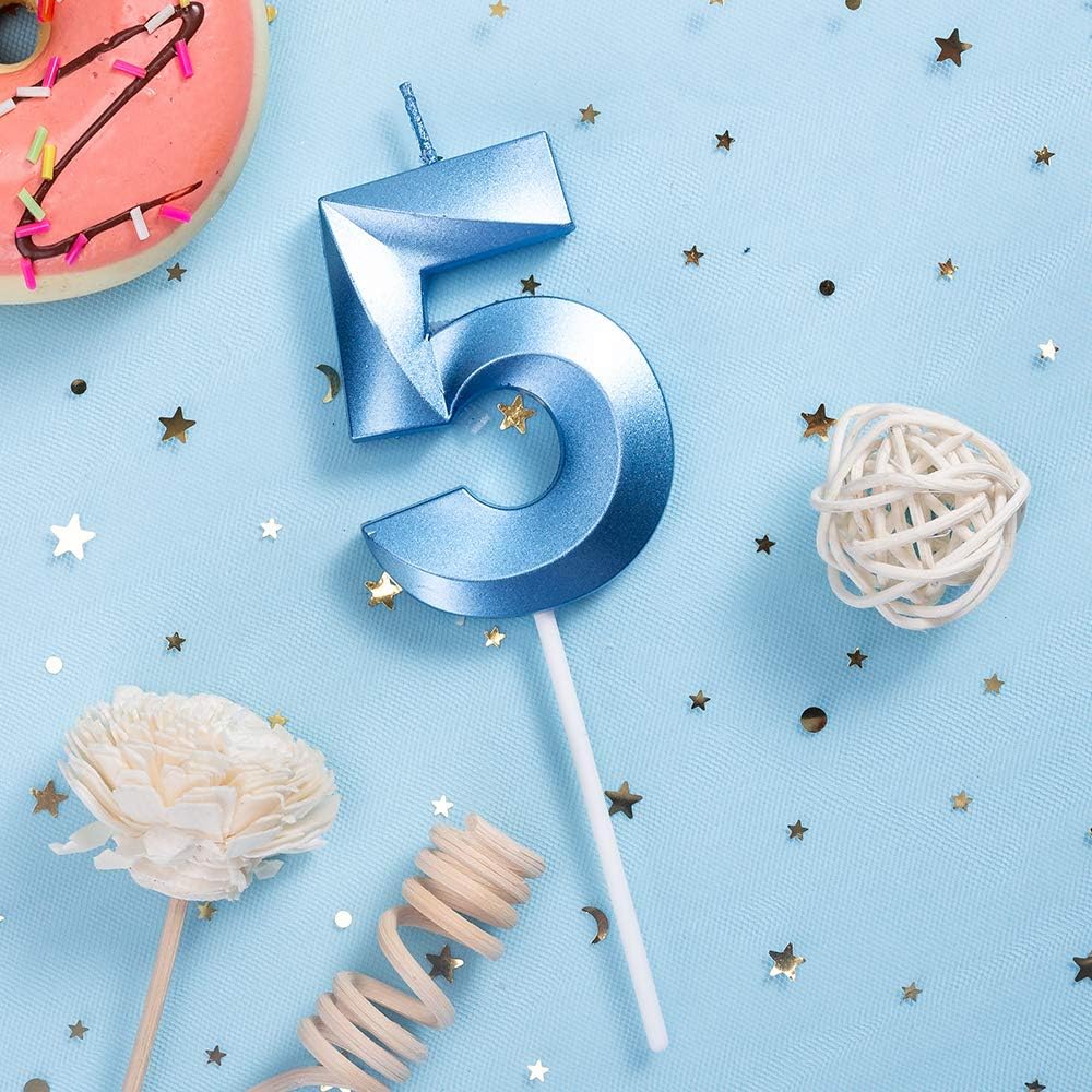 Birthday Candles Extended Big Number Candle Multicolor 3D Design Cake Topper Decoration for Any Celebration(5 Candle Blue): Home Improvement