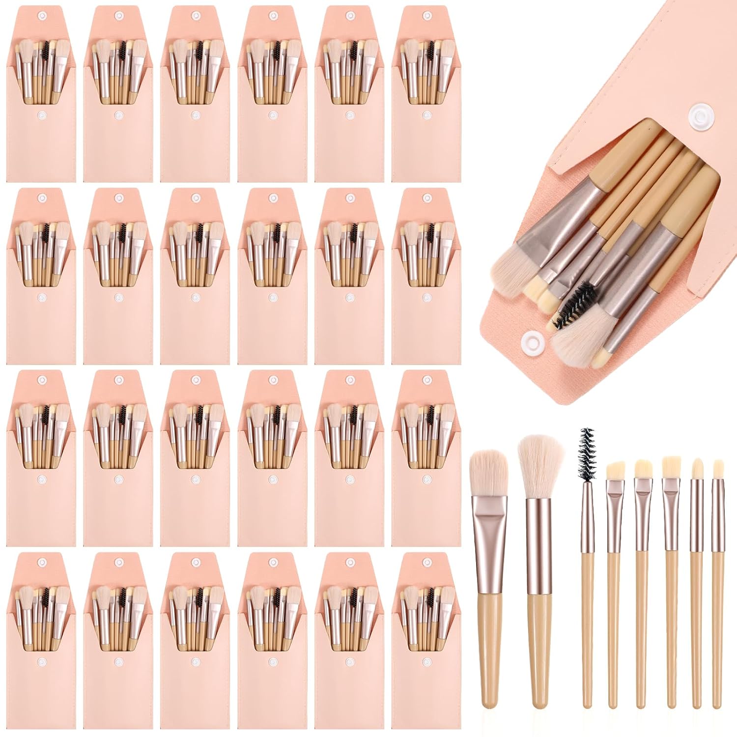 24 Sets Travel Makeup Brush Set Synthetic Fiber Face Foundation Make up Brushes Bridesmaid Gift with Travel Makeup Bag for Wedding Bridal Shower Favors Bachelorette Party Gift (Ivory Beige)