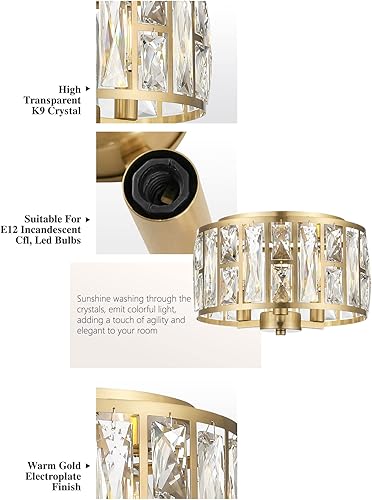 Miniatura 3 de COYILAP XDD005-3-G - Lámparas de techo de cristal de 12 pulgadas para dormitorio, sala de estar, pasillo, XDD005-3-G