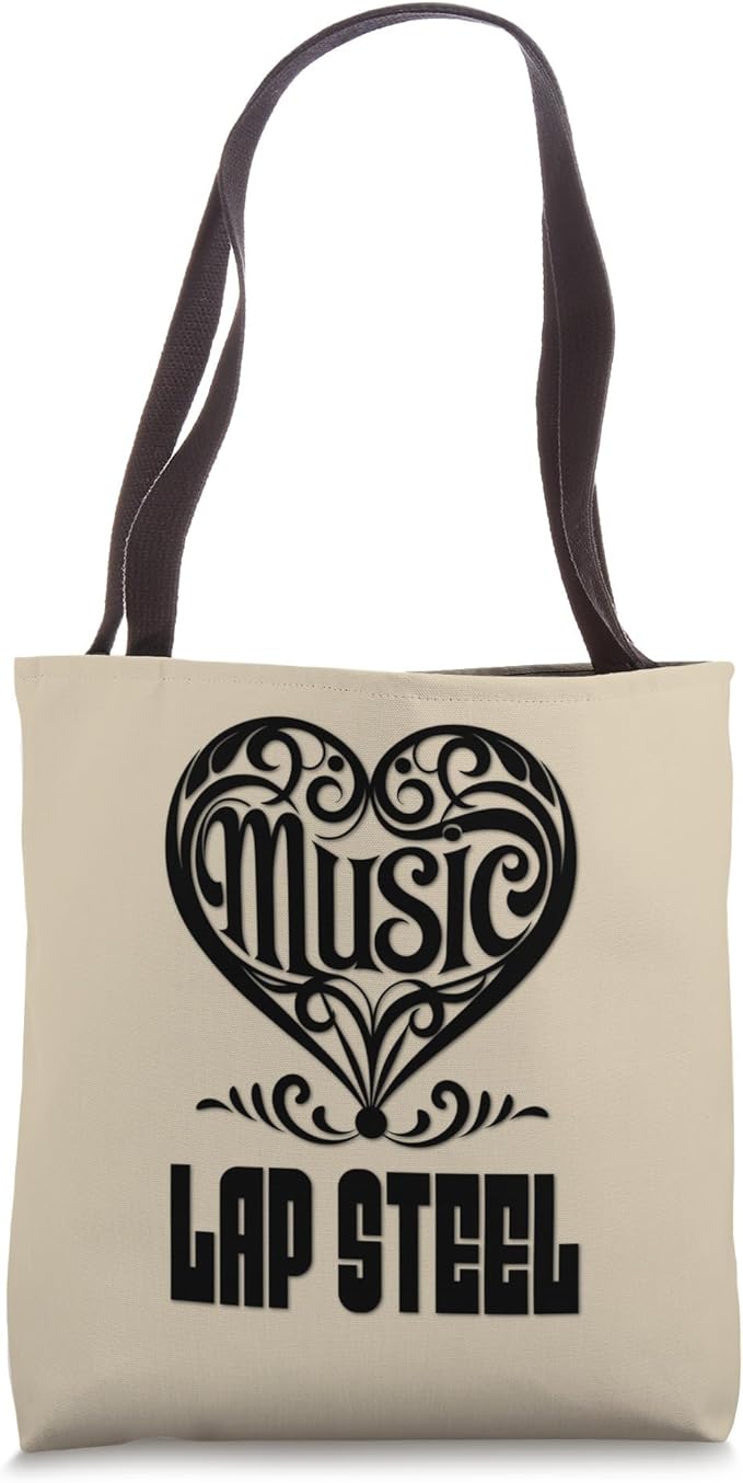 Music Lover Elegant Scrolled Heart for Lap Steel Guitar Fans Khaki Color Tote Bag