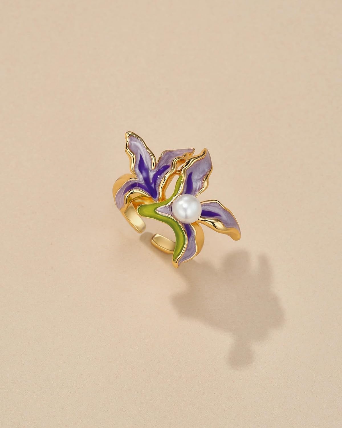 Gold Rose Pink Enamel Floral CZ FULLY ADJUSTABLE Statement Open Ring for Women by SNGIA, Daisy Orchid Flower Leaf Summer Beach Handmade Unique Pinky Band, Chunky Sunflower Stackable Cute Cuff Cocktail Ring Birthday Gift, Natural Bold Exaggerated Irregular Trendy Jewelry, Fashion Accessories, Vintage Nickle Free Gifts.