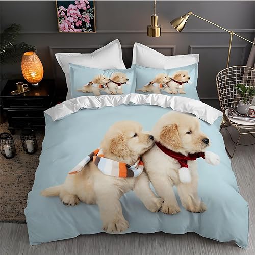 Juego de funda de edredón azul claro tamaño individual con estampado de animales, funda de edredón de microfibra suave y 2 fundas de almohada de 20