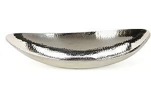 Hosley 13.5-Inch Hammered Stainless Steel Silver Decorative Bowl
