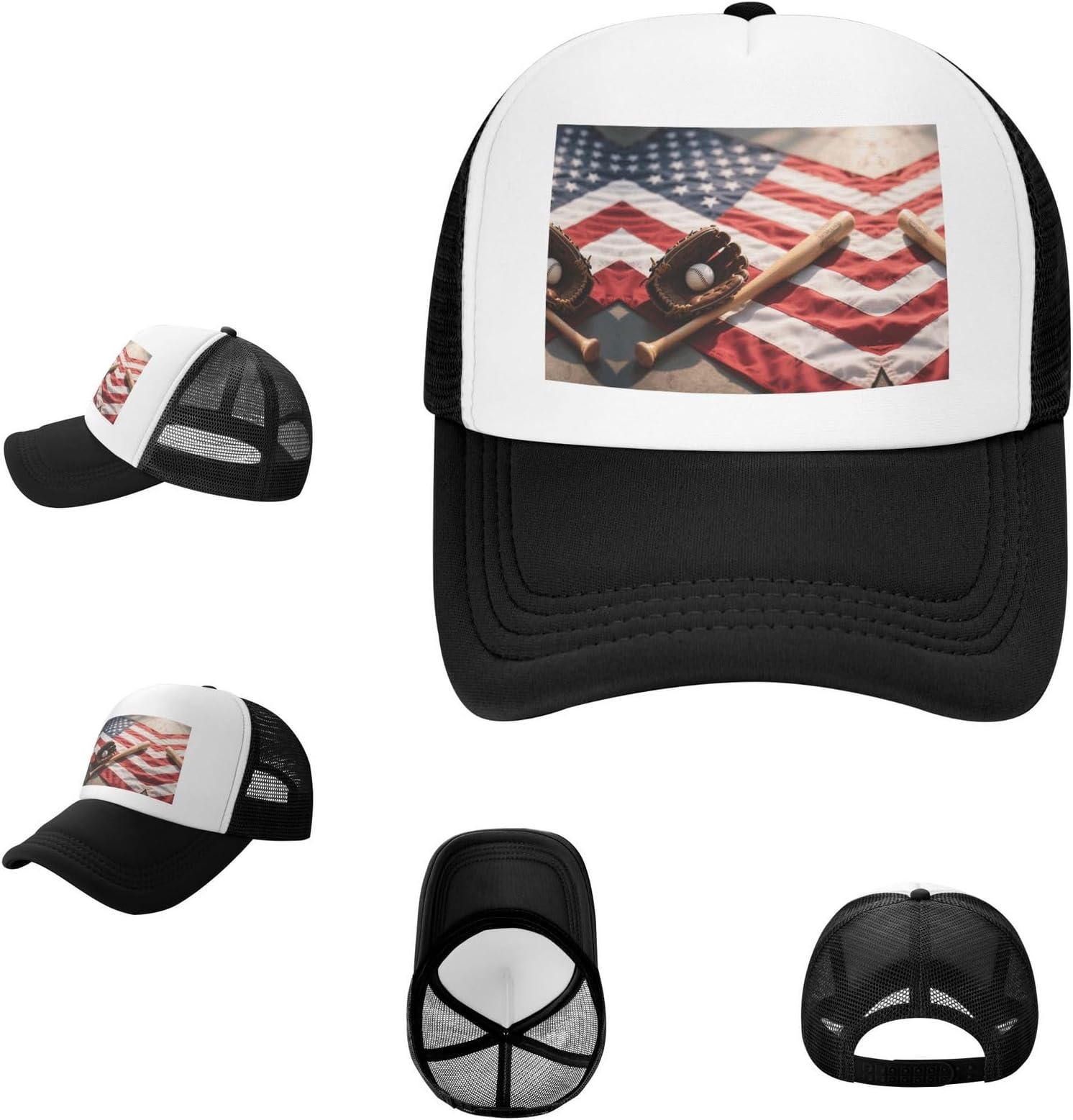 Mesh Trucker Hat Baseball Cap Adjustable Snapback Golf Dad Hat Baseball Glove and Bat Sun Hats for Men Women