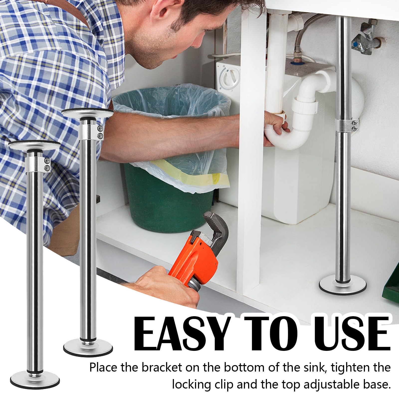 Supports D'évier Encastrés, 2PCS Réglables Supports D'éviers De Cuisine En Acier Inoxydable Kit De Montage évier Sous Plan De Cuisine Et évier De Salle De Bain - 41-70 cm