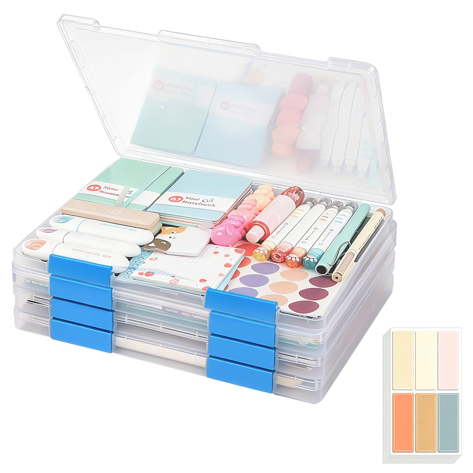 JINGIHE 4 Pack Plastic Box Files A4 with LidsBuckle Sticker Labels