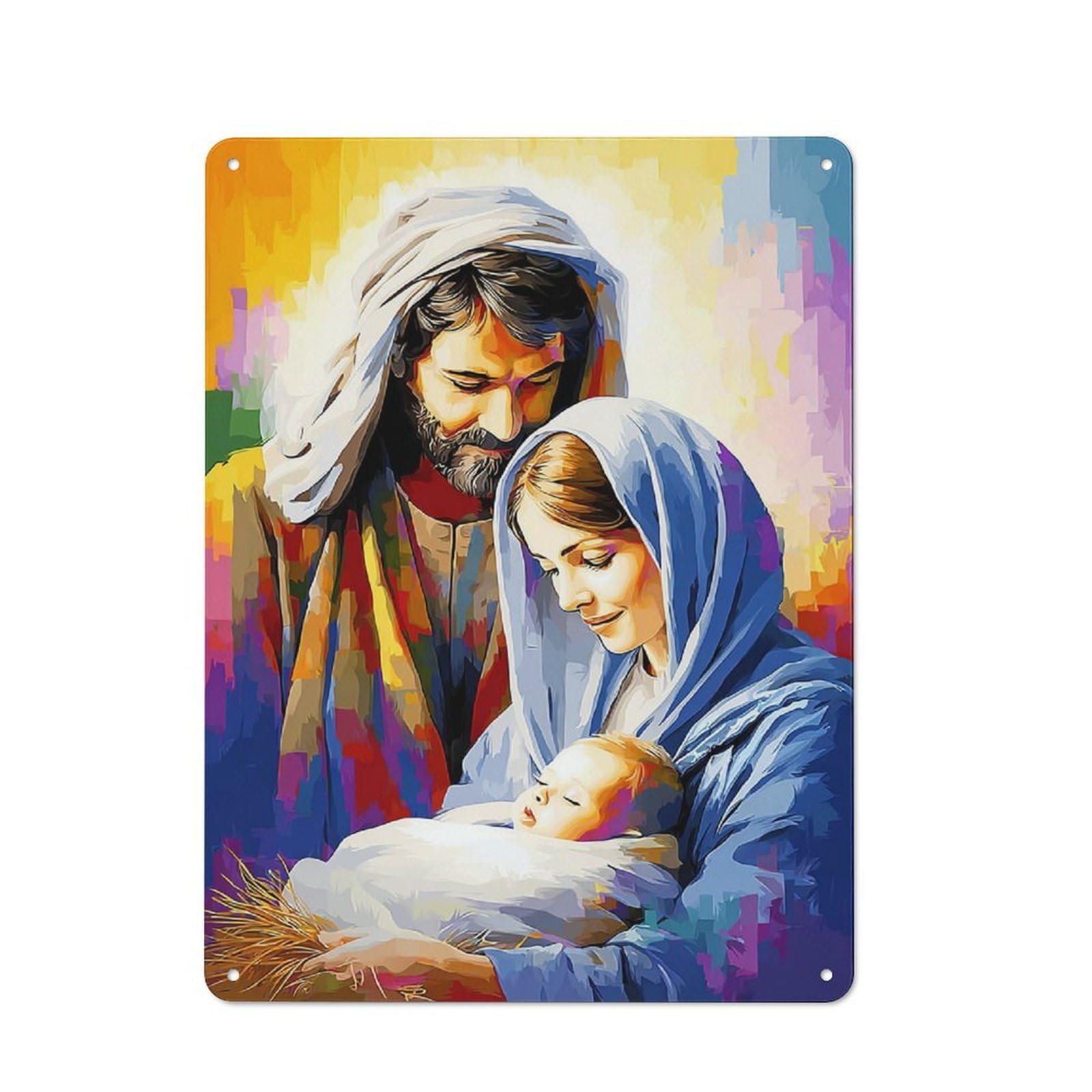 Junmoney Christmas Nativity Scene Painting Metal Wall Sign 40X30cm Featuring For Pub Or Café, For Pub Decor Enthusiasts, For Retro Home Interiors