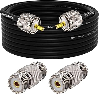 YOTENKO Ham Radio Coax Cable,RG58 Coaxial Cable 30ft,UHF PL259 Male to Male Cable + 2PCS UHF Female to Female SO239 Adapter for CB Ham Radio,SWR Meter,Antenna Analyzer,HF Radio,Amateur Radio