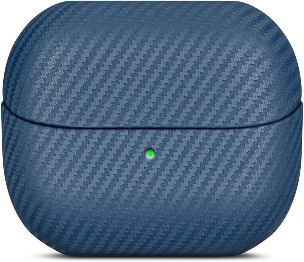 Haobobro Leather Case - for Samsung Galaxy Buds 3 FE / Buds3 Pro/Buds 3 Case Cover - Selected Skin-Friendly Leather, Carbon Fibre Texture, Handmade Protective Cover for Samsung Buds Pro 3 - Blue