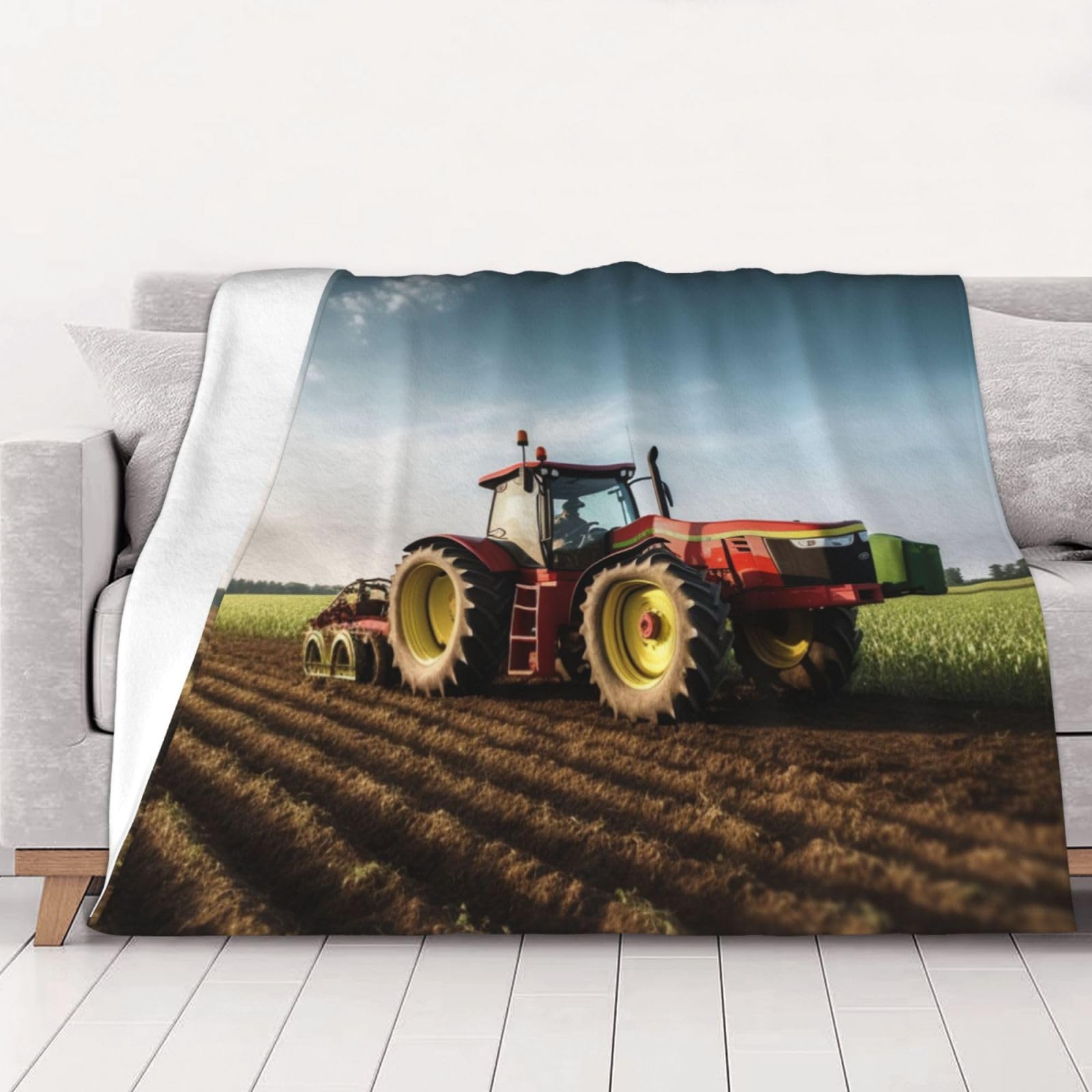 Couverture polaire lit et canapé légère motif tracteur de ferme 152x127 cm