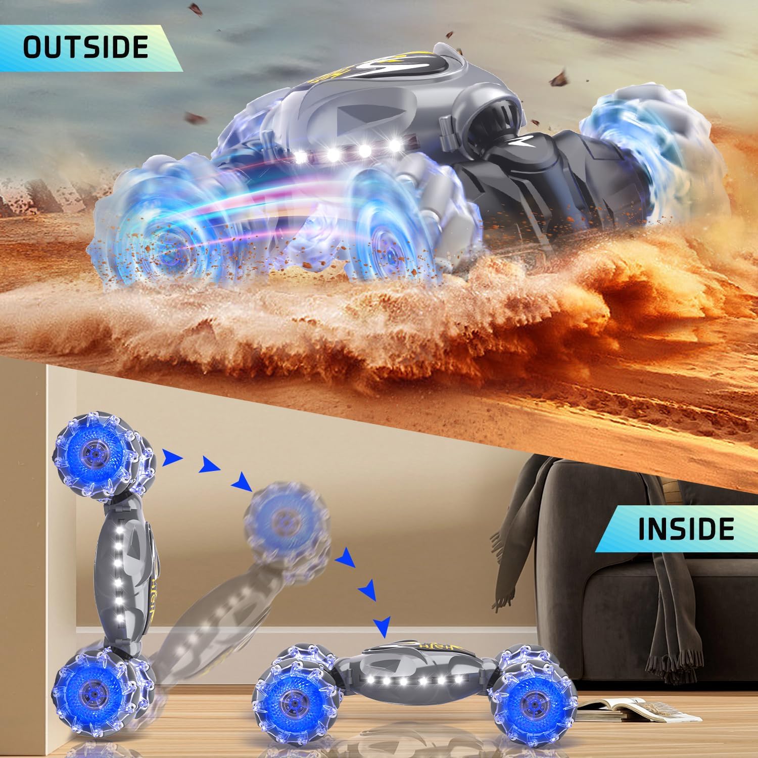 Terucle RC Cars, 2.4Ghz 4WD New Gravity Gesture Sensing Remote Control Car Toys, Stunt Twist Truck Toys for 6-12 yr Boys & Girls, RC Drift Car with Light Music Best Gift for Kids Age 7 8 9 10 11 yr