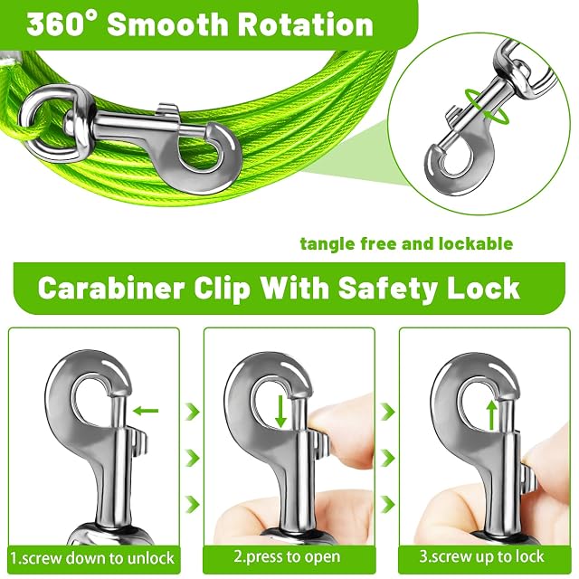 Foto 2 de 8 de HaiYUAN Dog Tie out Cable 10/15/20/25/30 FT Dog Runner for Yard Steel Wire Dog Cable with Durable Superior…