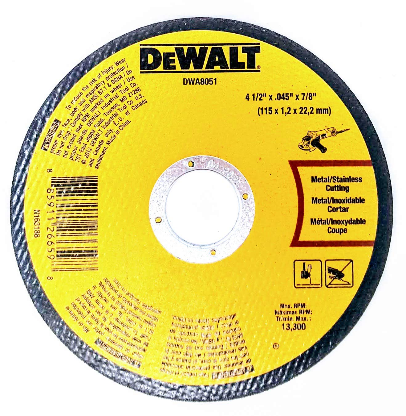 (Box of 100) DEWALT DWA8051 DWA8051T10 4-1/2" x .045" x 7/8" Cut-Off Wheels