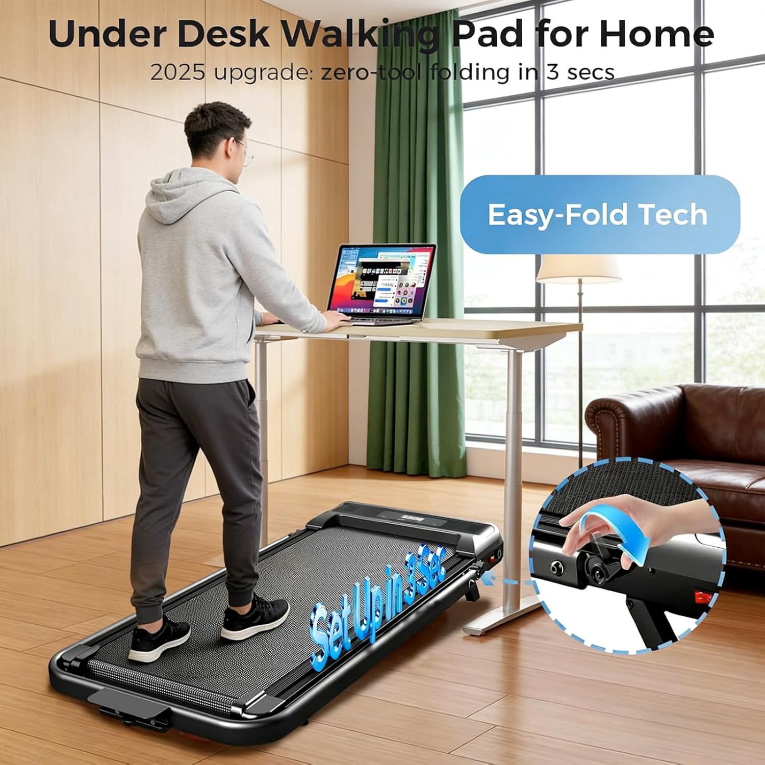 الذكي - جهاز مشي مدمج تحت المكتب مع ميل تلقائي 7% بمستوى واحد ... - view 2