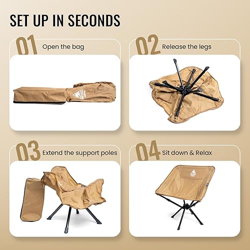 Miniatura 8 de ONETIGRIS Forrest - Silla de campamento, instalada en segundos, silla plegable ligera para mochileros, senderismo, playa, césped, viajes, soporta