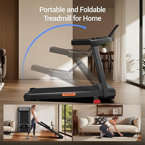 Miniatura 3 de 3-in-1 Foldable Treadmill with 15% Incline, Portable Treadmills for Home and Office, Folding Treadmill with Handles, 3.0HP Quiet Walking Pad with