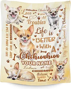 Custom Chihuahua Blanket, Chihuahua Lovers Gift, Cute Soft Throw Gifts for Girls Boys Women, Cozy Flannel Throw Blankets for Bed Travel, 50"x60"