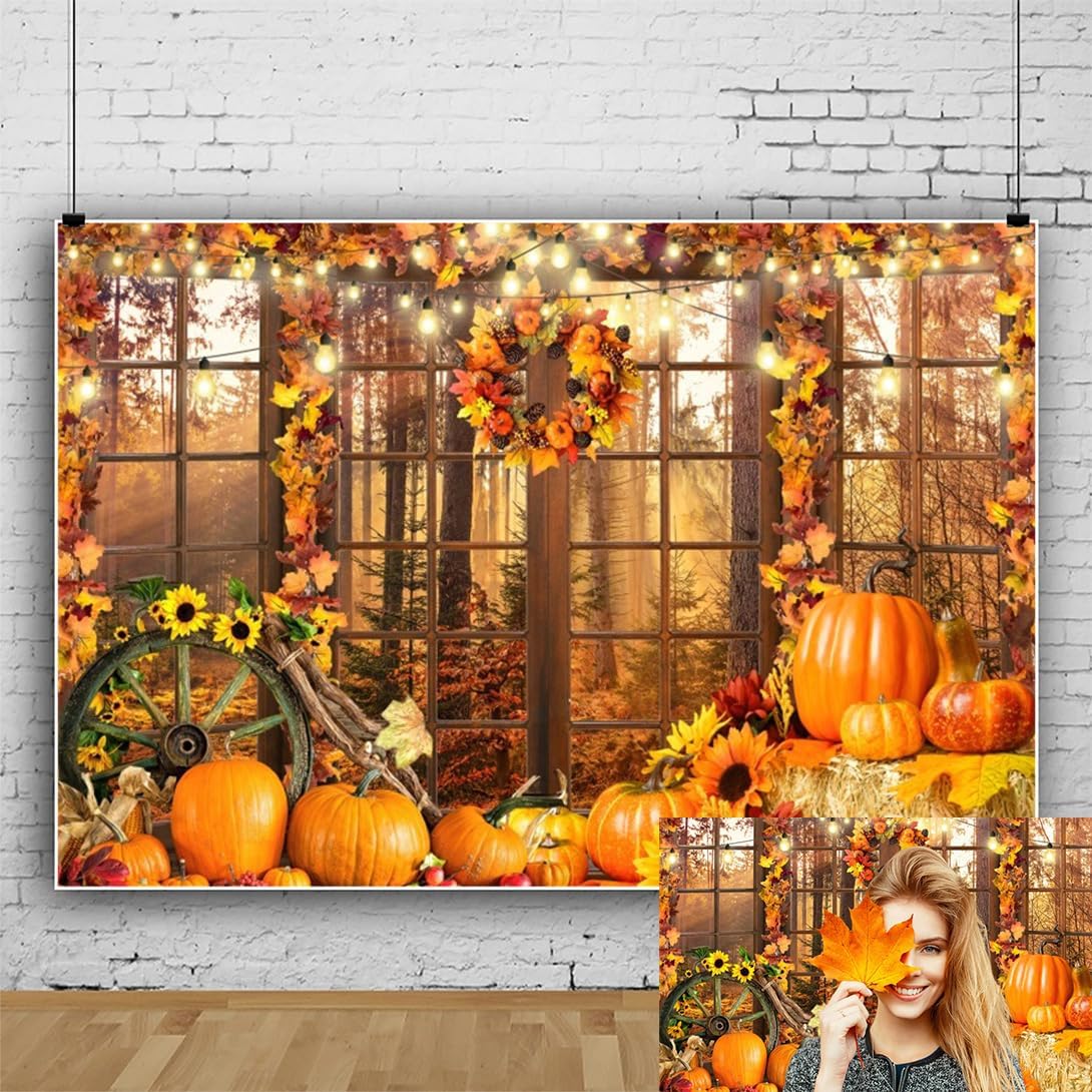 MEHOFOND 10x7ft Autumn Fallen Leaves Thanksgiving Portrait Backdrop Photography Maple Trees Leaves Harvest Season Golden Path Forest Nature Wallpaper