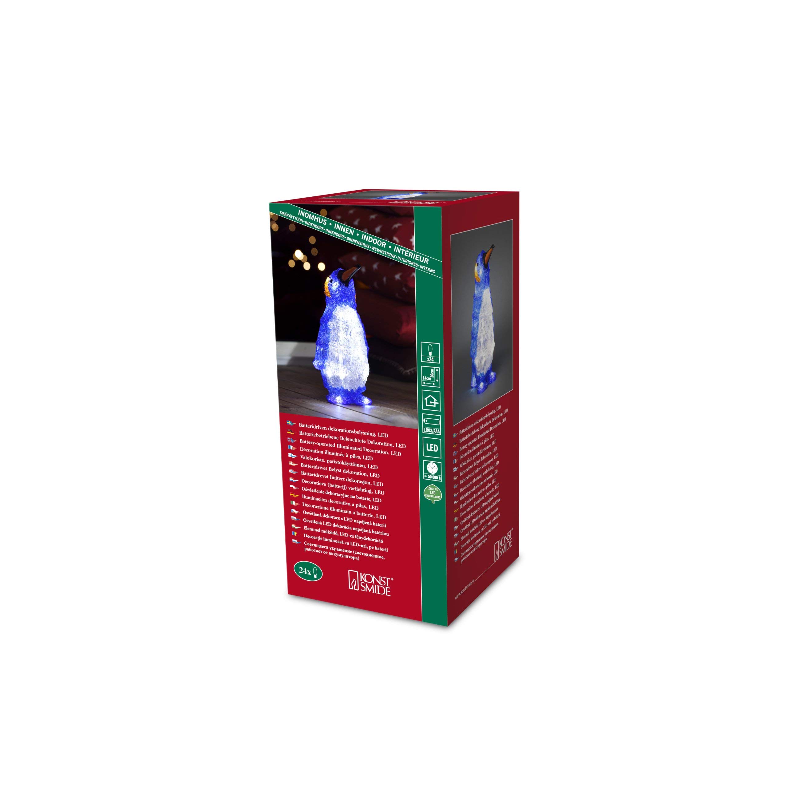 Konstsmide LED-Acrylfigur – Pinguin, 30x14 Cm, Batteriebetrieben – IP44, Für Innen & Außen, Inkl. Timer