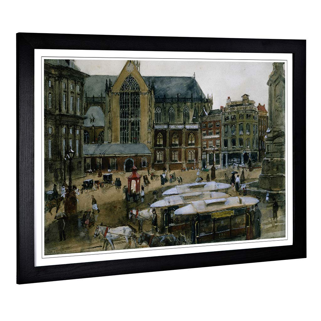 Big Box Art Framed Print of George Hendrik Breitner The Dam Amsterdam Design | Wall Art Picture | Home Decor for Kitchen, Living Room, Bedroom, Hallway, Black, A2 / 24.5x18 Inch / 62x45cm