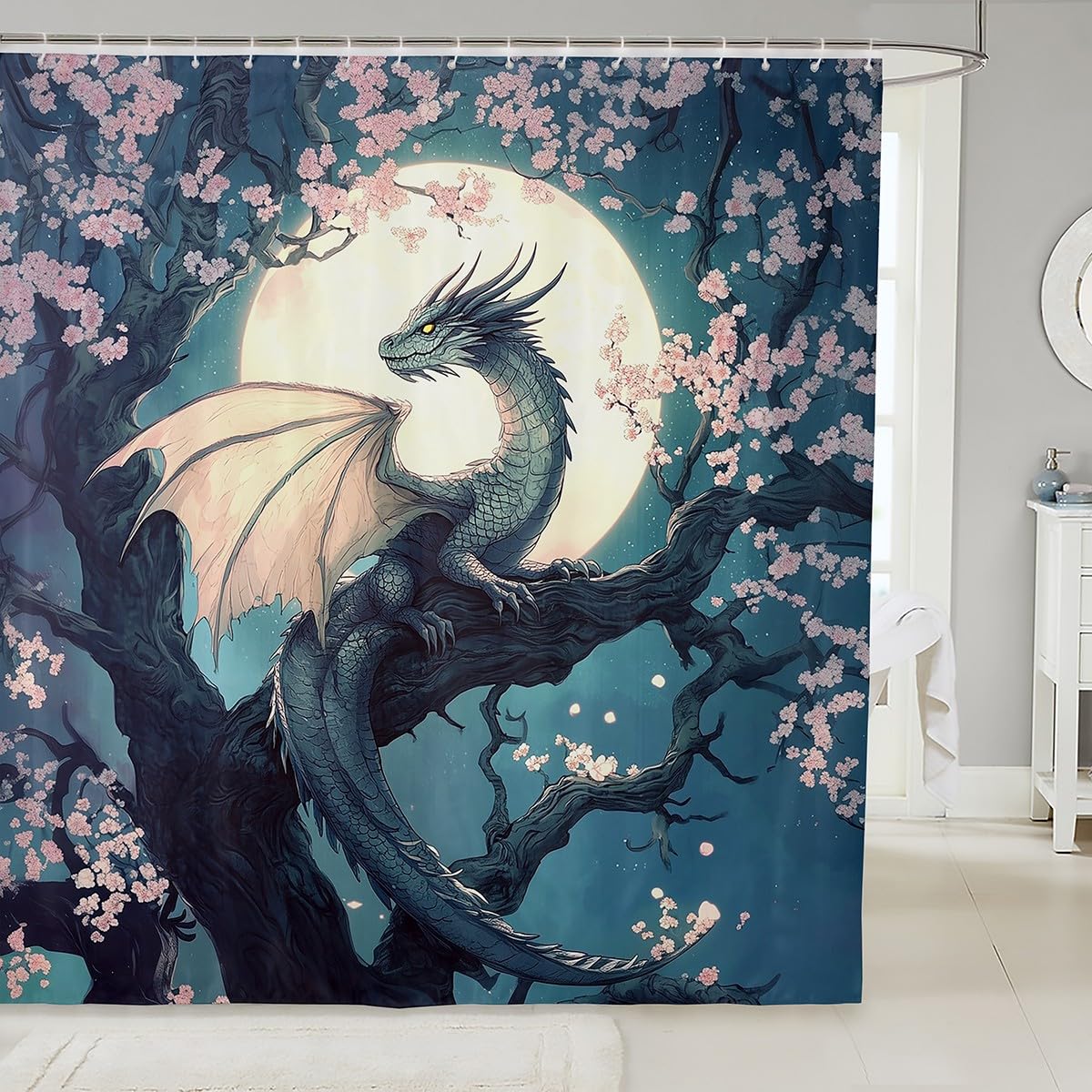 Rideau de douche tissu étanche dragon pour éviter les éclaboussures de salle de bain