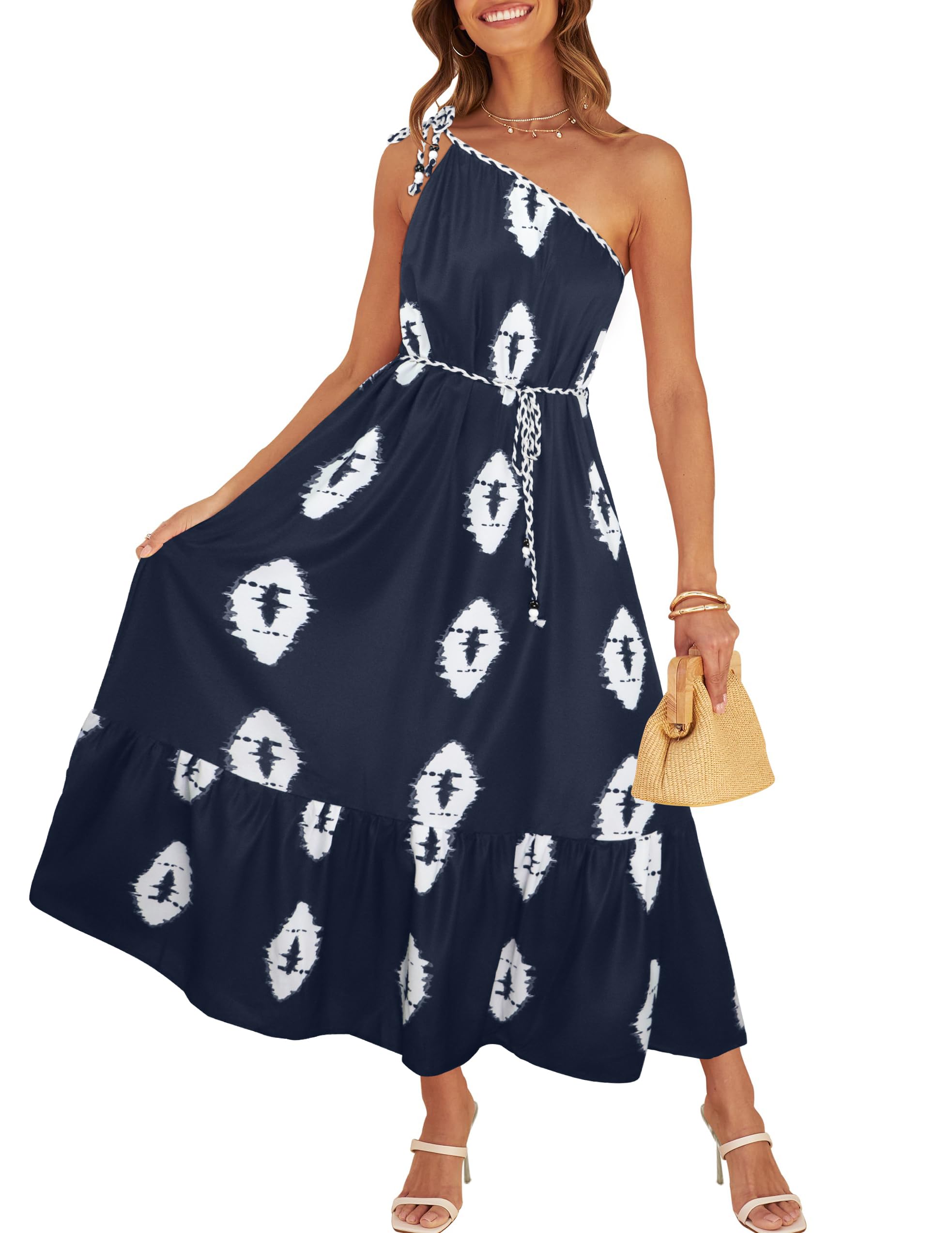 CCTOO Women's Floral Print Maxi Dress 2026 Sleeveless Summer Knot One Shoulder Flowy Boho Sundress with Pockets