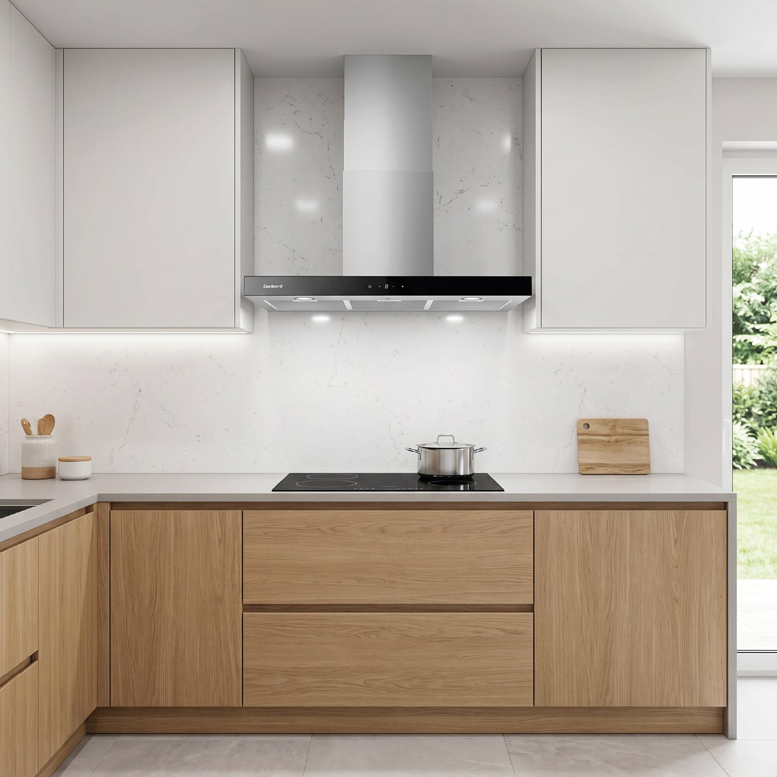 Ozdobny dzwonek poziomy | NANGA975XB | 90 cm | Przepływ 750 m3/h, 230W, 3 prędkości, 3-warstwowy filtr aluminiowy, filtr węglowy | energooszczędny A | czarny