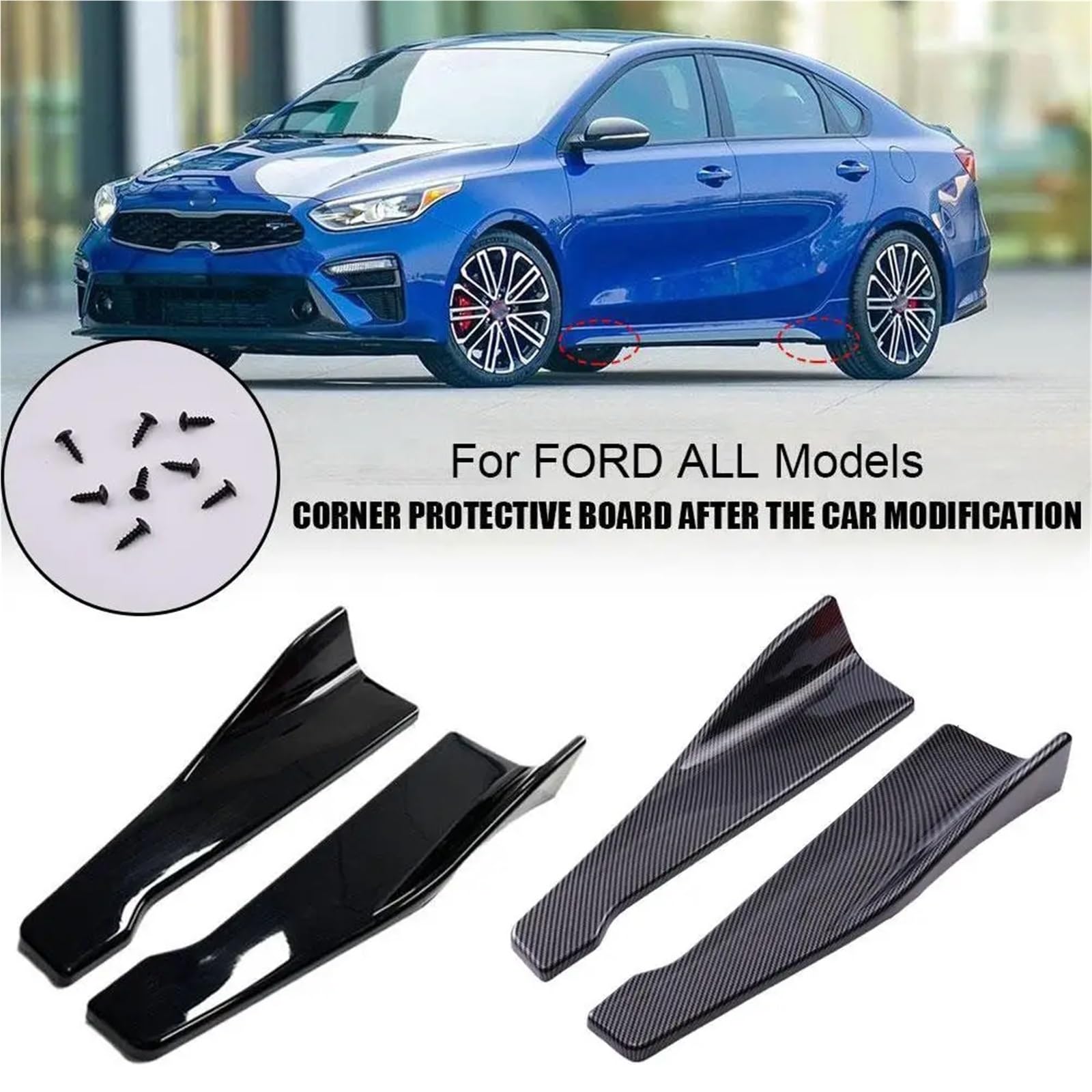 Spojlery tylne do samochodów 1 para osłon na progi samochodowe, narożniki zderzaka samochodowego ze śrubami, długość 48 cm, pasujące do Audi Spoiler samochodowy(Bright black)