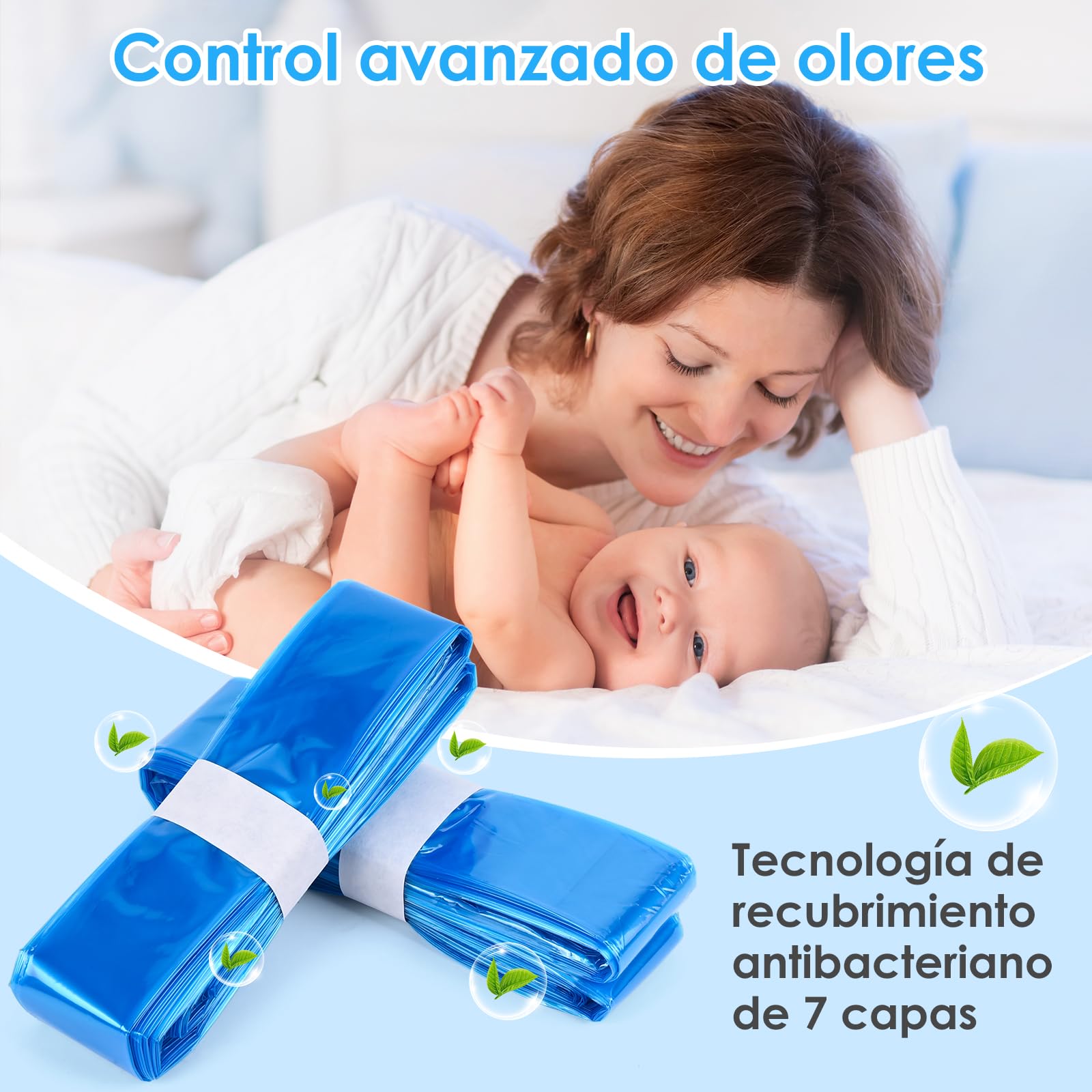 Recambios Contenedor de Pañales 12 Piezas Recambios de Papeleras de Pañales Bebe Compatible con Todos los Cubos de Pañales (Azul)