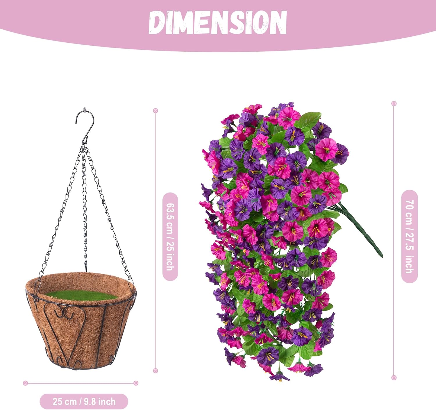 Artificial Flowers with Hanging Basket, Outdoor Faux Plants Silk Morning Glory Vines, Fake Green Arrangement for Garden Patio Spring Summer Decor(Purple Red Violet) - Image 4