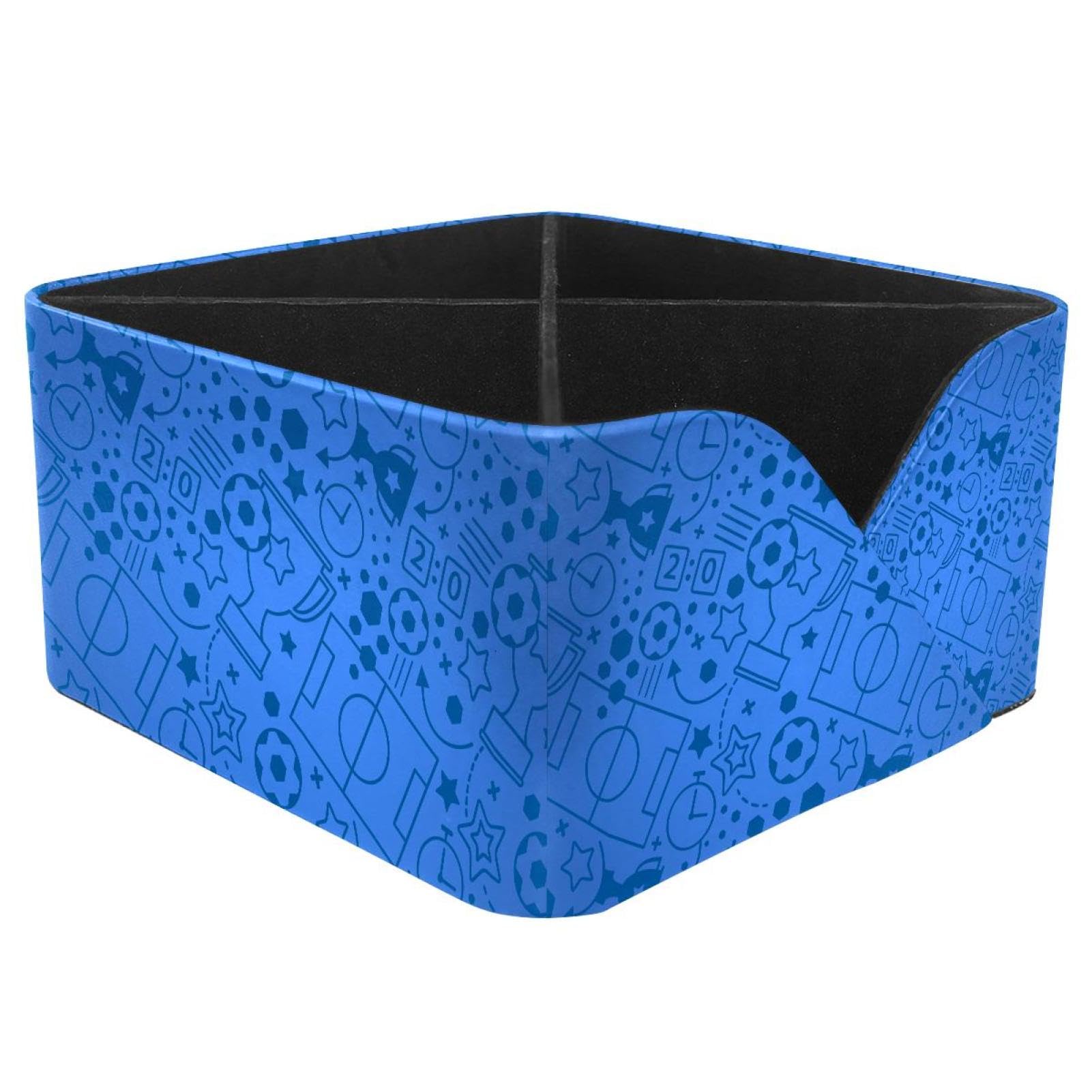 KengjuTesu Soccer Sport Ball Blue Pattern Desktop Organizer Pen Holder, Rectangular Pencil Cup for Office, Study and Makeup Stations