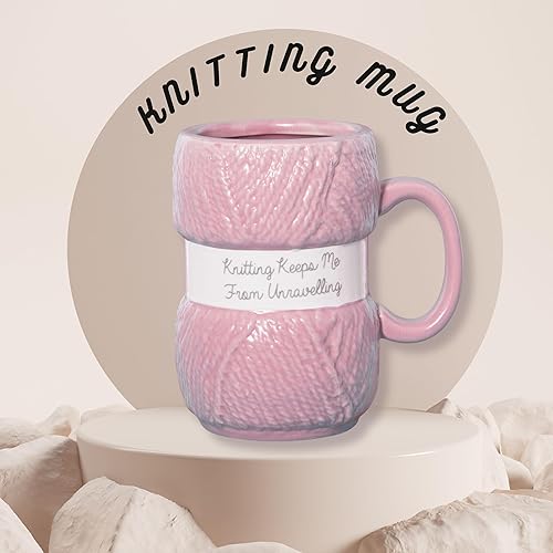 Miniatura 2 de Boxer Gifts 'Knitting Keeps Me From Unraveling' Novelty Knitting Gift Mug | Light Pink Colour With Realistic Yarn Detailing | Amazing Christmas,