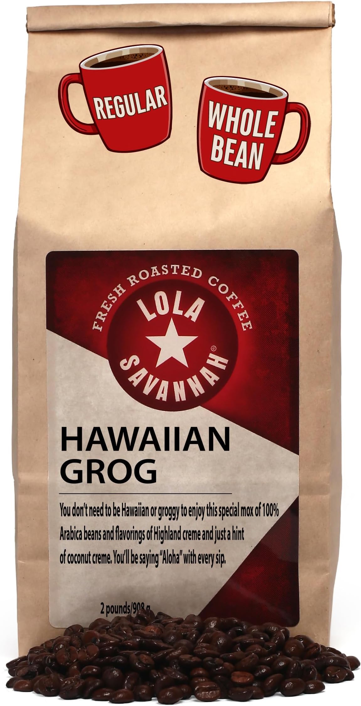 Lola Savannah Hawaiian Grog Whole Bean Caffeinated Coffee, 2lb