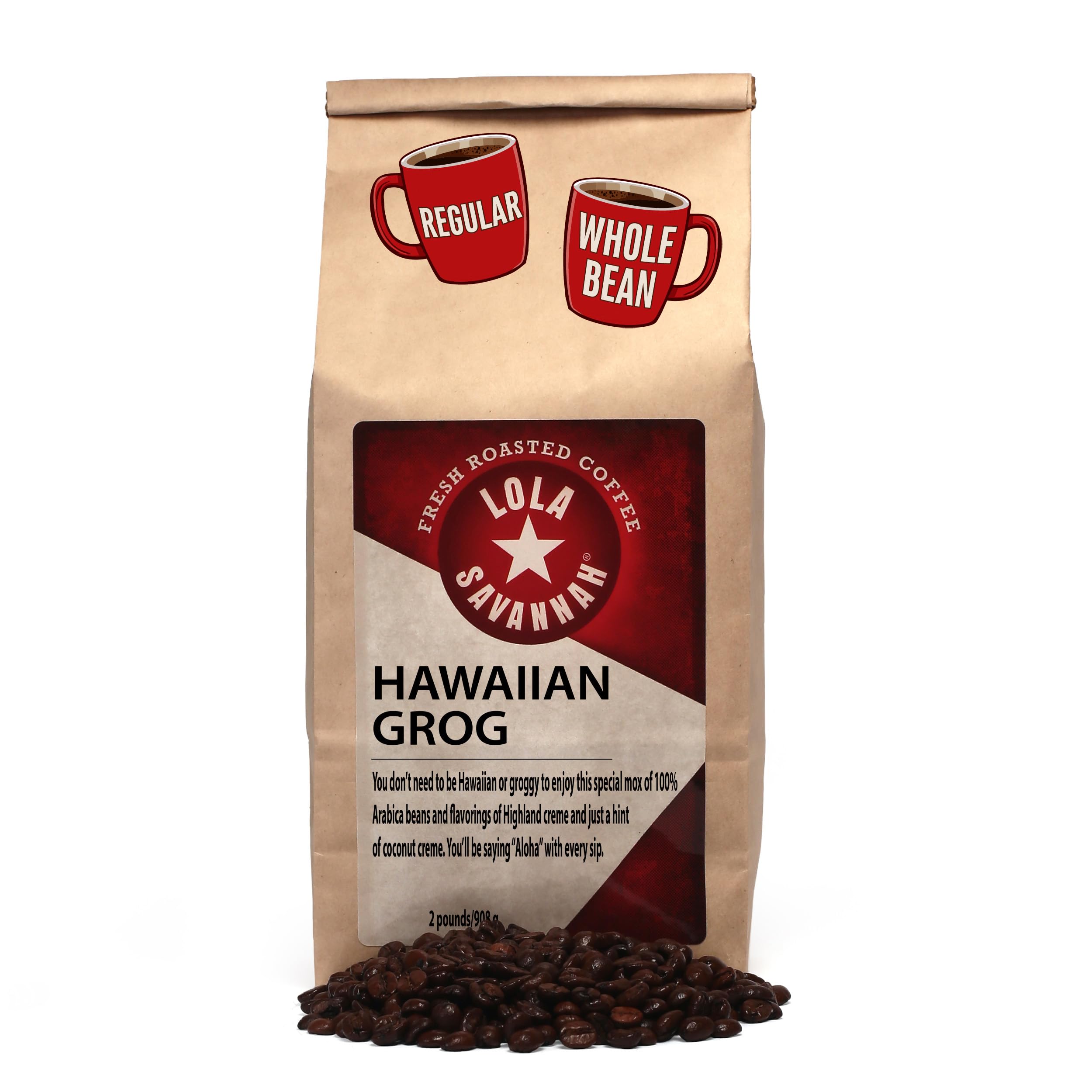 Lola Savannah Hawaiian Grog Whole Bean Caffeinated Coffee, 2lb